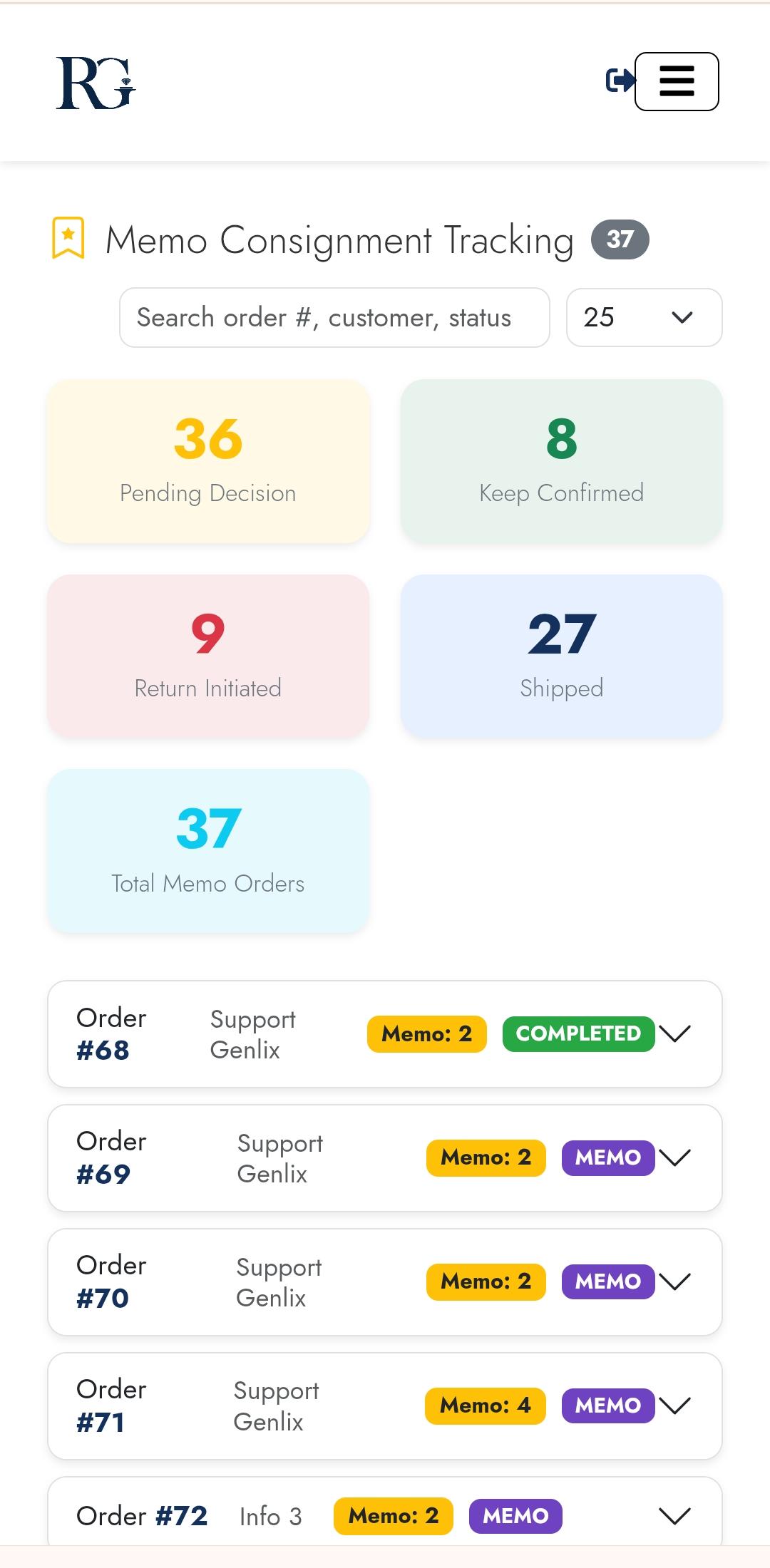 Memo items — mobile